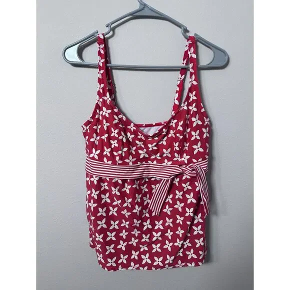 Beach house size 10 red orange with white tie tankini bathing suit - Picture 1 of 5